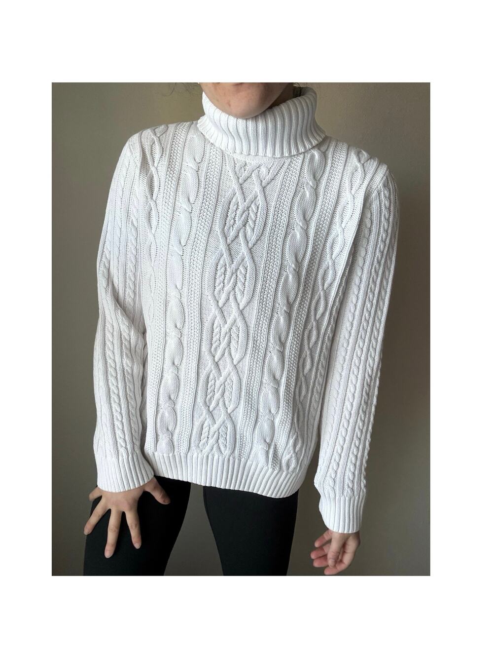 Croft & barrow fisherman chunky Cable knit  Sweater turtleneck neutral preppy
